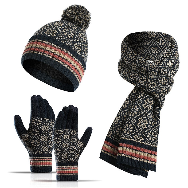 women's navy scarf and gloves